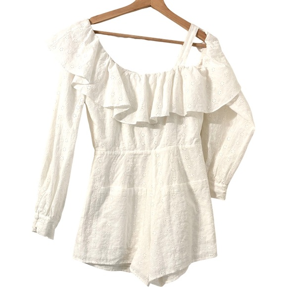 FOR LOVE & LEMONS Bora Bora Eyelet Romper in White Size XS - Picture 9 of 12